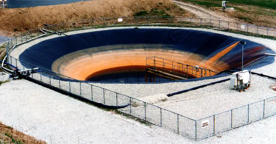 A modern geomembrane lined leachate collection storage lagoon