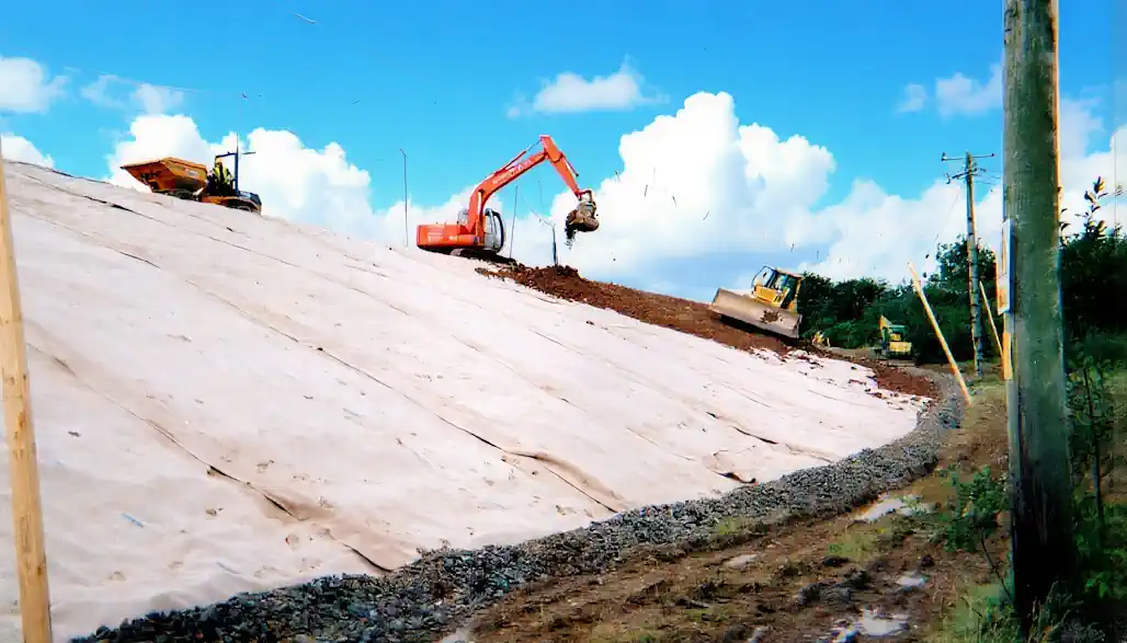 Landfill restoration capping work in progress to minimise leachate by excluding rainwater