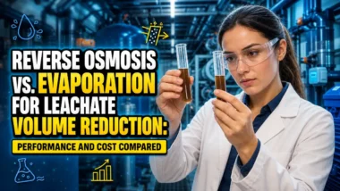 Featured image with text for article about Reverse Osmosis vs Evaporation for Leachate Volume Reduction.