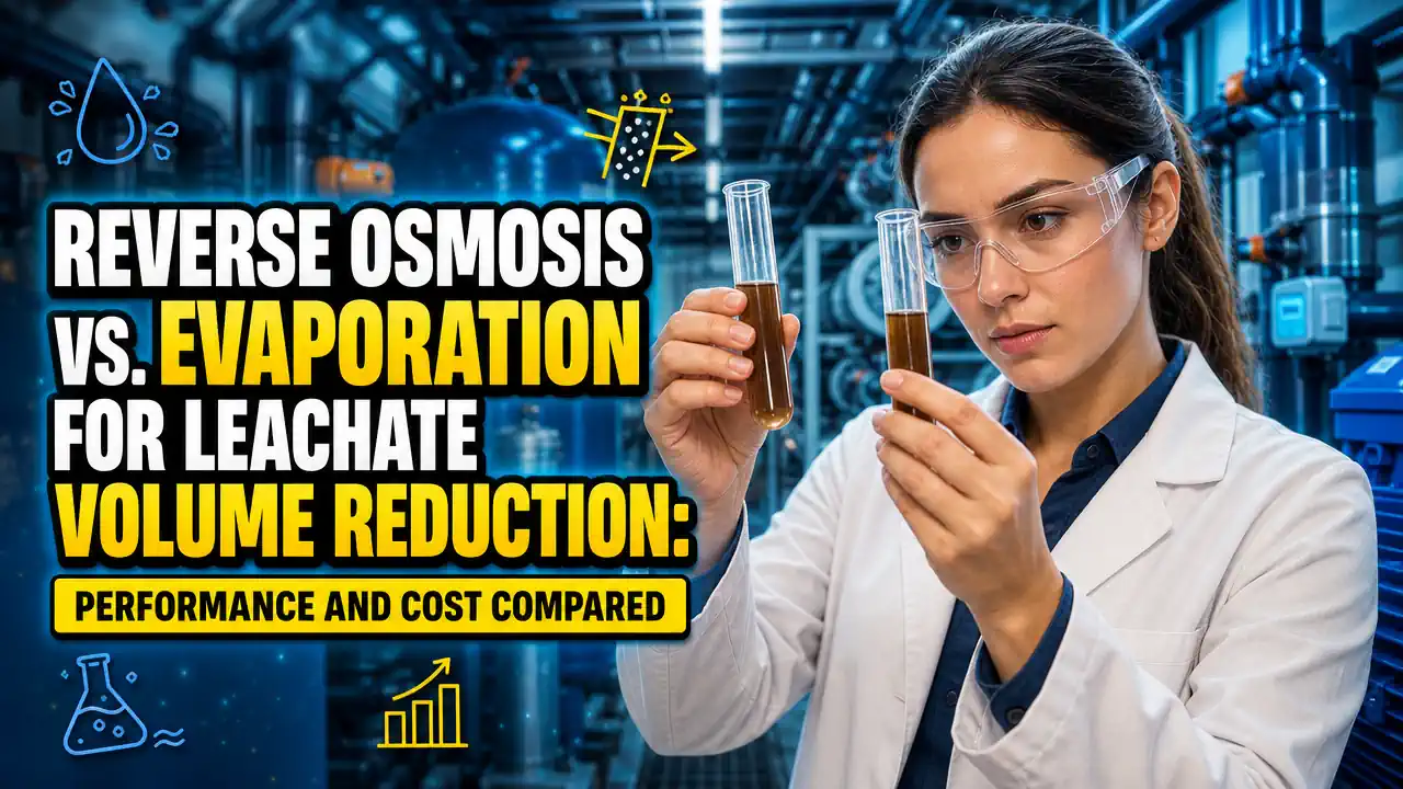 Featured image with text for article about Reverse Osmosis vs Evaporation for Leachate Volume Reduction.