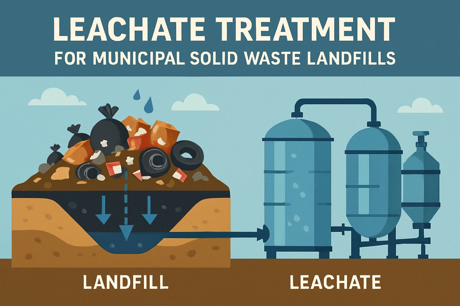Leachate Treatment featured image showing text and chemical versus biological leachate treatment.