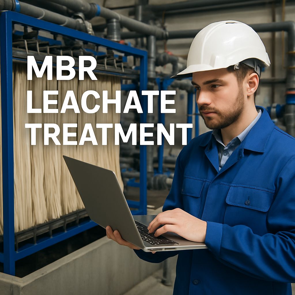 An MBR leachate treatment technician applying leachate management checks. An MBR leachate treatment technician applying leachate management checks.